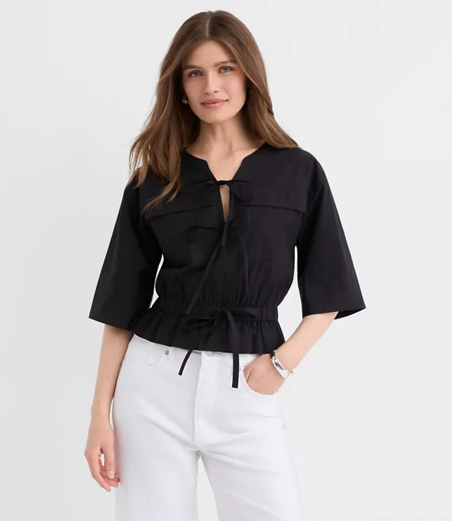 Poplin Safari Peplum Top | LOFT
