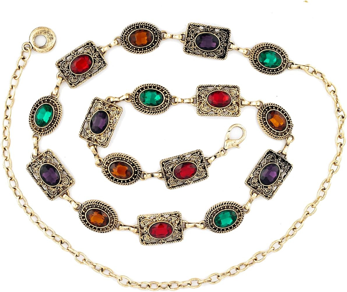 ILuvatar glass diamond chain belt metal metal belt women's western style belt women's belt bling ... | Amazon (US)