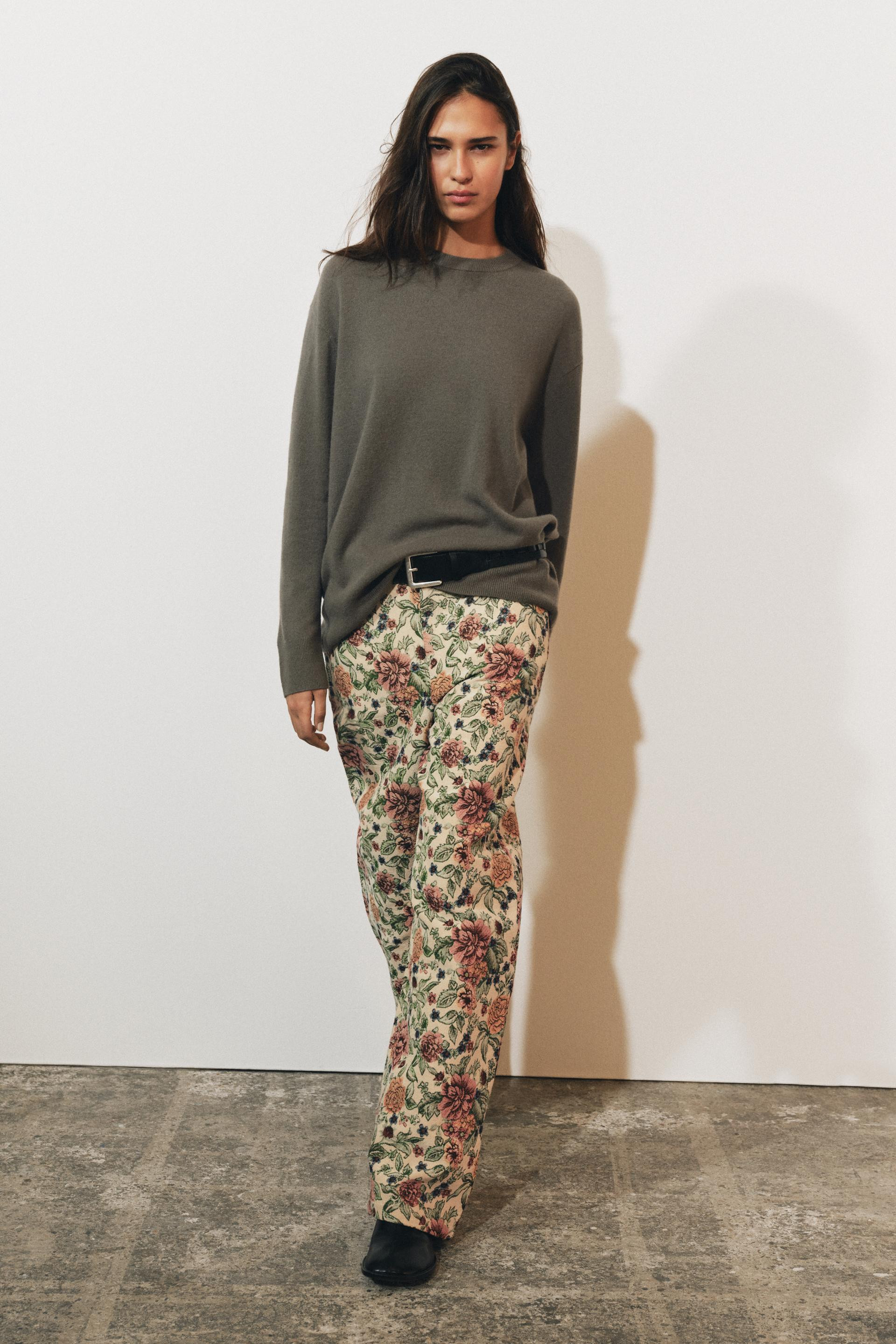 ZW COLLECTION JACQUARD FLORAL PANTS | Zara US