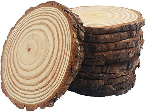 10pcs Wood Slices 4-4.7 inch Unfinished Natural with Tree Barks Diameter Large Circle Rustic Wedding | Amazon (US)