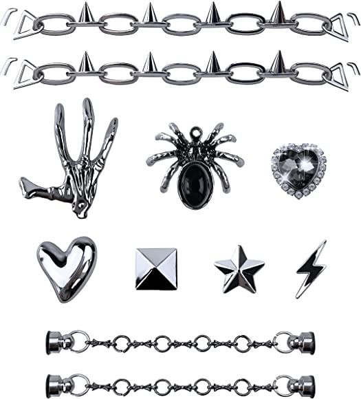 LINGWUERBA Bling Charms For Shoe With Chains,Spikes, Cool Gothic Emo Y2k pack,Party Accessories f... | Amazon (US)
