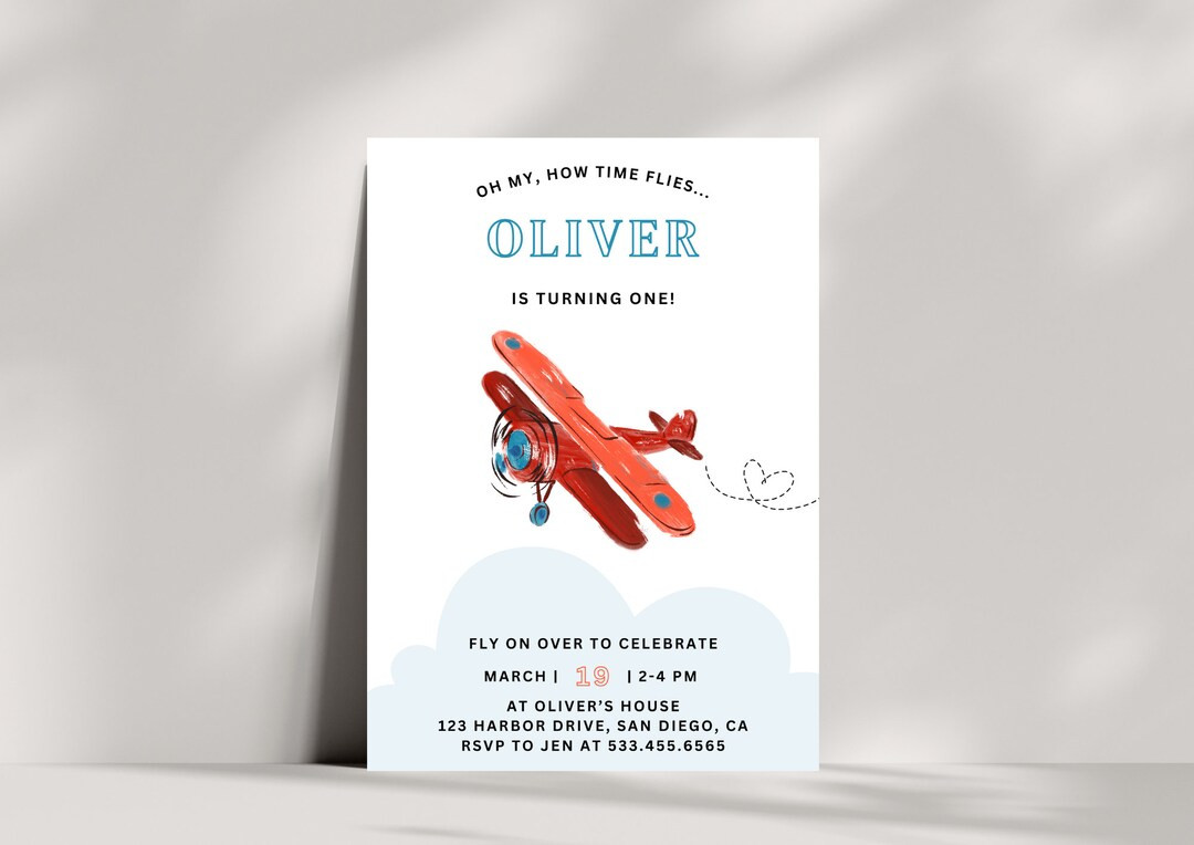 Editable Airplane Birthday Invitation Modern Plane Invitation Canva Template Oh My Time Flies Boy... | Etsy (US)