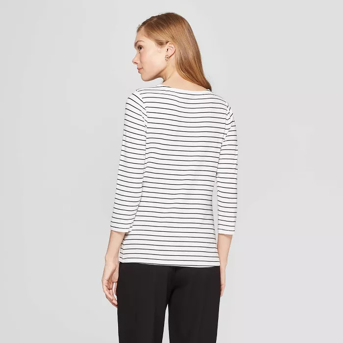 Women's Striped 3/4 Sleeve Clean Boat Neck T-Shirt - A New Day™ | Target
