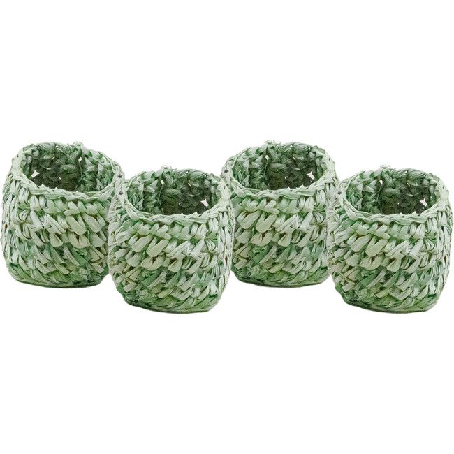 Set of 4 Raffia Crochet Napking Rings, Sage | Maisonette