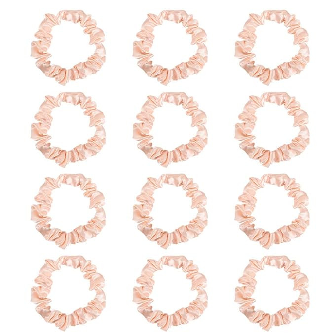 12Pcs Satin Hair Ties, Blush Silk Hair Scrunchies Skinny Hair Ties Ponytail Holder Hair Accessori... | Amazon (US)