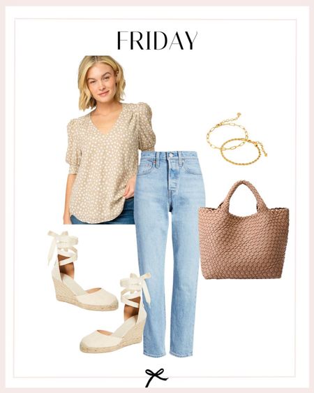 Cute Friday look perfect for a weeknight date night. Gorgeous puff sleeve top and wedge sandals! 

#LTKSeasonal #LTKstyletip #LTKFind