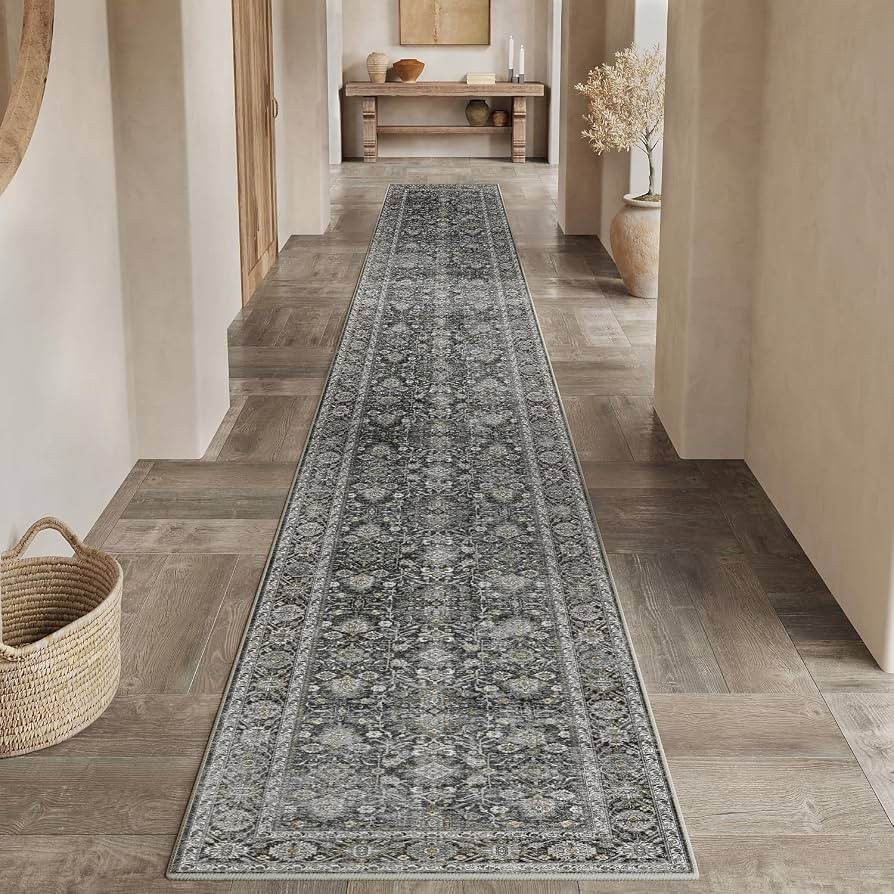 Black Runner Rug 3x12 Vintage Area Carpet Hallway Long Indoor Kitchen Washable Living Room Low Pi... | Amazon (US)