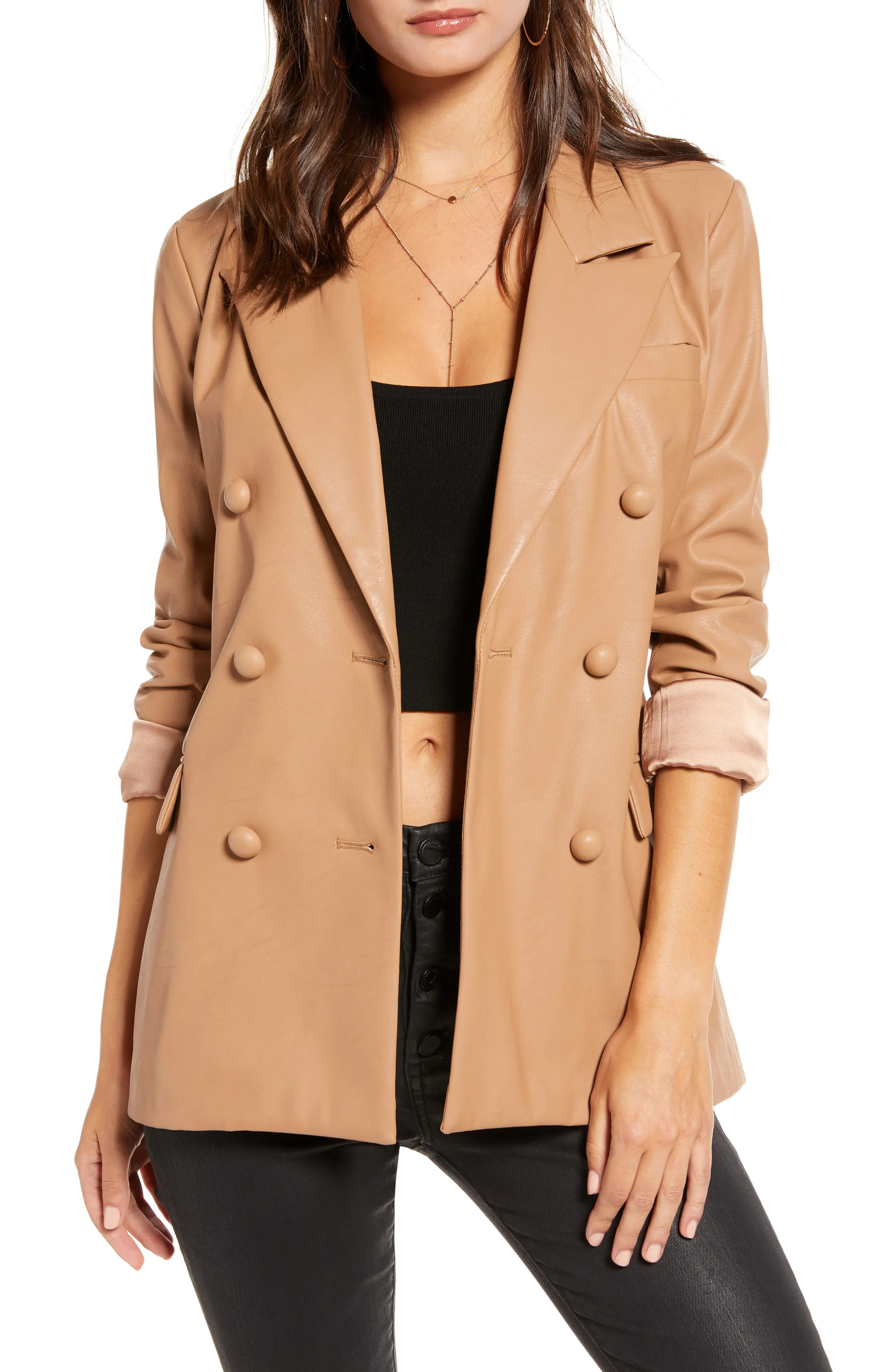 BLANKNYC Faux Leather Blazer in Murky Waters at Nordstrom, Size X-Small | Nordstrom
