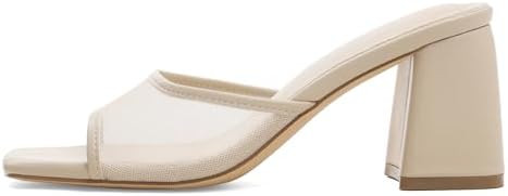 Mattiventon Heeled Sandals for Women Slide Sandals Square Open Toe Mules Chunky Heels Slip On Sum... | Amazon (US)