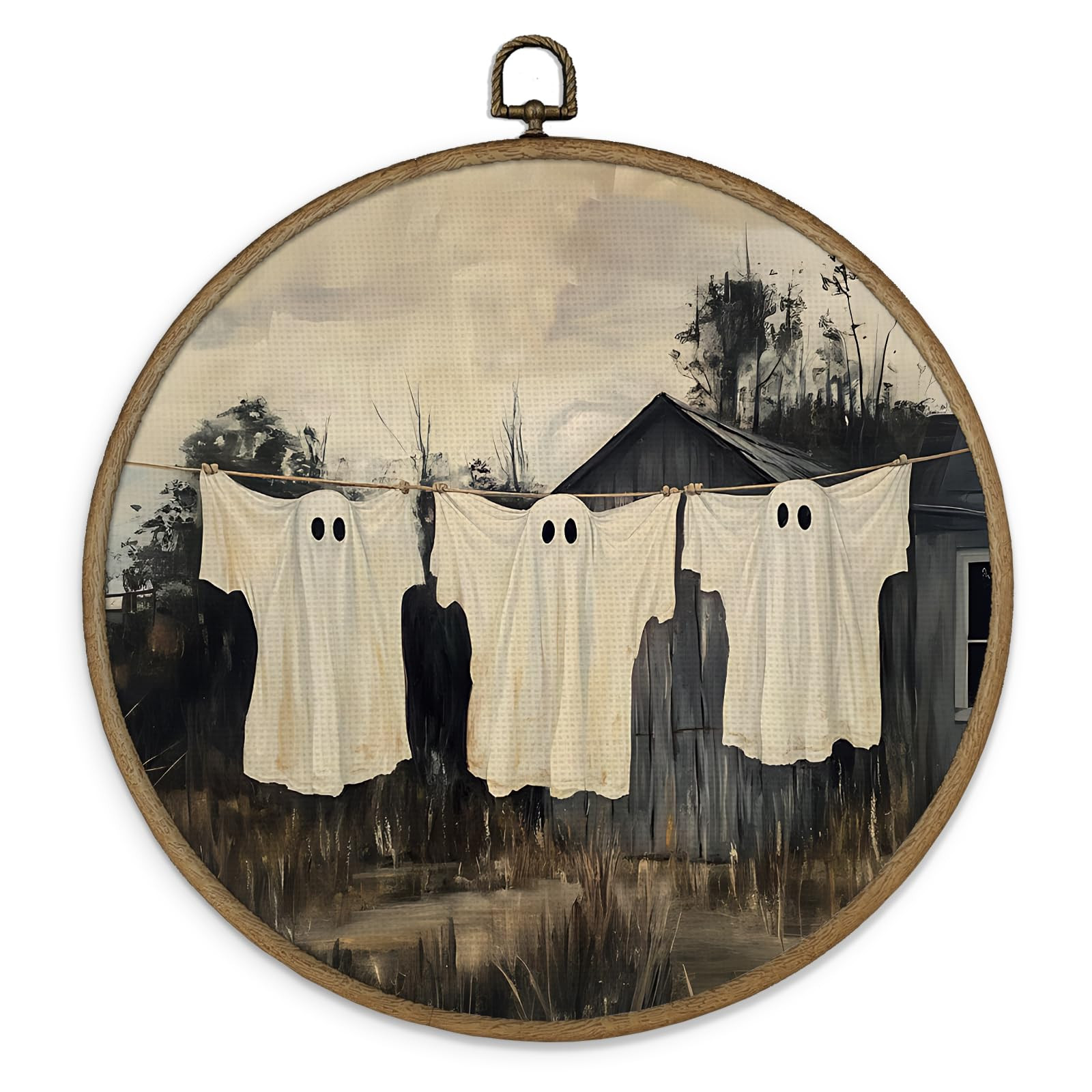 Gnmduw Halloween Ghost Wall Art Framed, Halloween Wall Art, Ghost Wall Decor, Moody Round Hanging... | Amazon (US)