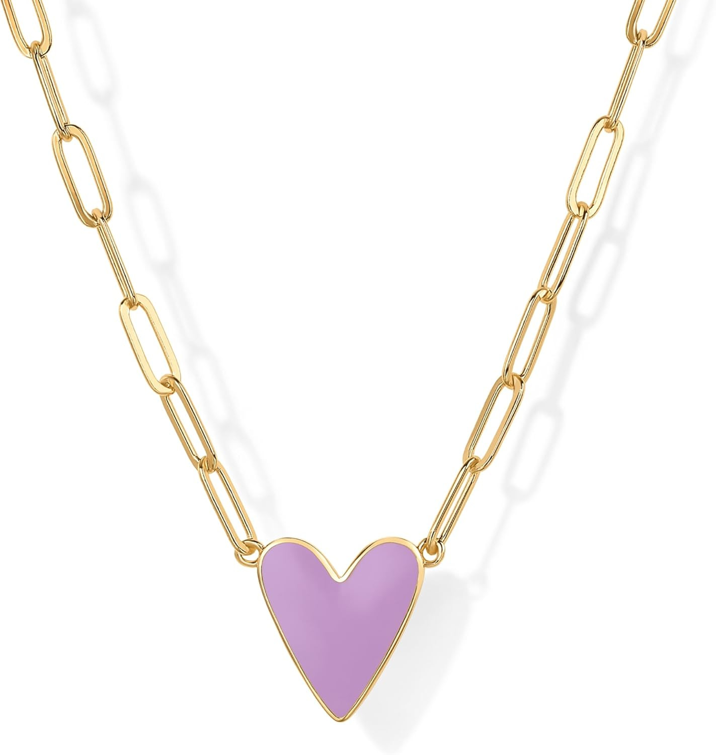 PAVOI 14K Gold Plated Heart Enamel Pendant Necklace for Women | Love Paperclip Chain Necklaces | ... | Amazon (US)