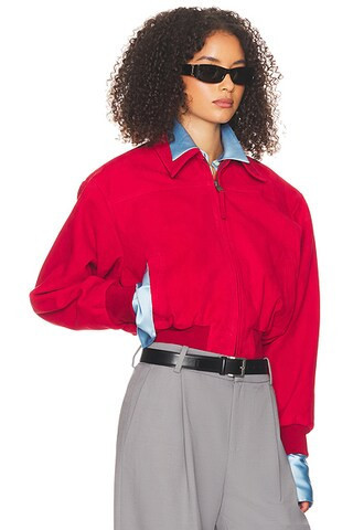 Helsa The Suede Zip Bomber in Rouge - Red. Size M (also in ). | FWRD 