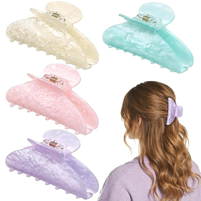 4.2 Inch Large Acrylic Claw Clips, Cute Pink Purple Hair Clips Strong Hold Hair Claw Barrettes fo... | Amazon (US)