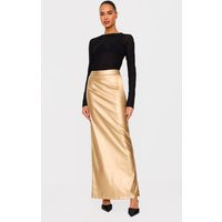 Gold Metallic Faux Leather Maxi Skirt | PrettyLittleThing US