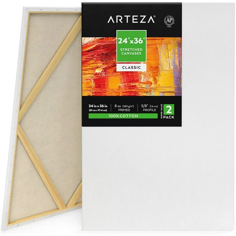 Arteza Stretched Canvas, Classic, White, 24"x36", Large Blank Canvas Boards for Painting-2 Pack -... | Walmart (US)