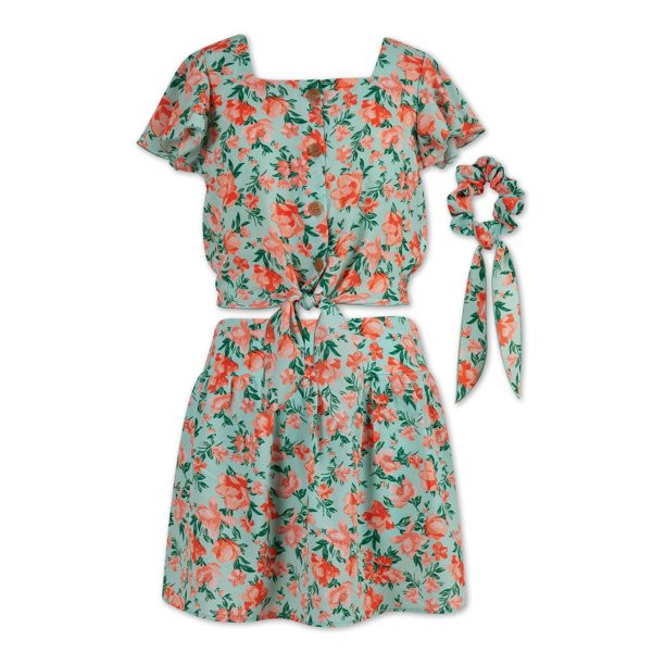 Lots of Love by Speechless Girls Button Front Top and Flare Skirt Matching 2-Piece Outfit Set wit... | Walmart (US)