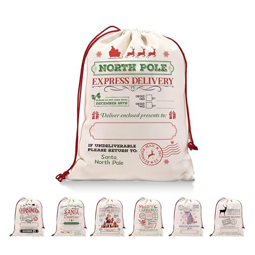 DOI-LANEE Christmas Santa Sack, North Pole Gifts Bag, Large Christmas Canvas Bag, Santa Gifts Bag with Drawstring, Personalized Favors for Women Men, Stocking Storage Bag for Xmas New Year | Amazon (US)