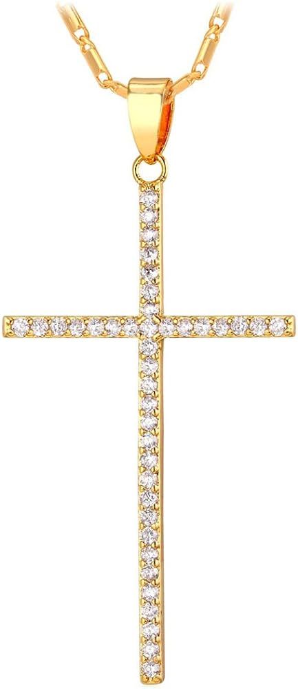 U7 Simple Cross Necklace for Men Women, Stainless Steel Silver Black Gold Latin Cross Pendant Nec... | Amazon (US)