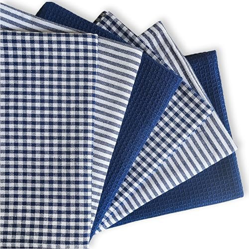Cotton Dish Towels For Kitchen Drying - Highly Absorbent Navy Blue Striped Gingham Plaid Tea Towe... | Amazon (US)