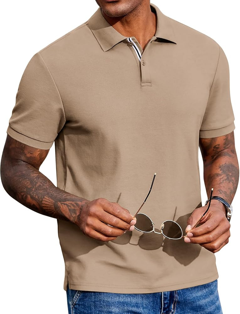 COOFANDY Men's Polo Shirts Short Sleeve Cotton Pique Casual Button T Shirts Classic Fit Collared ... | Amazon (US)