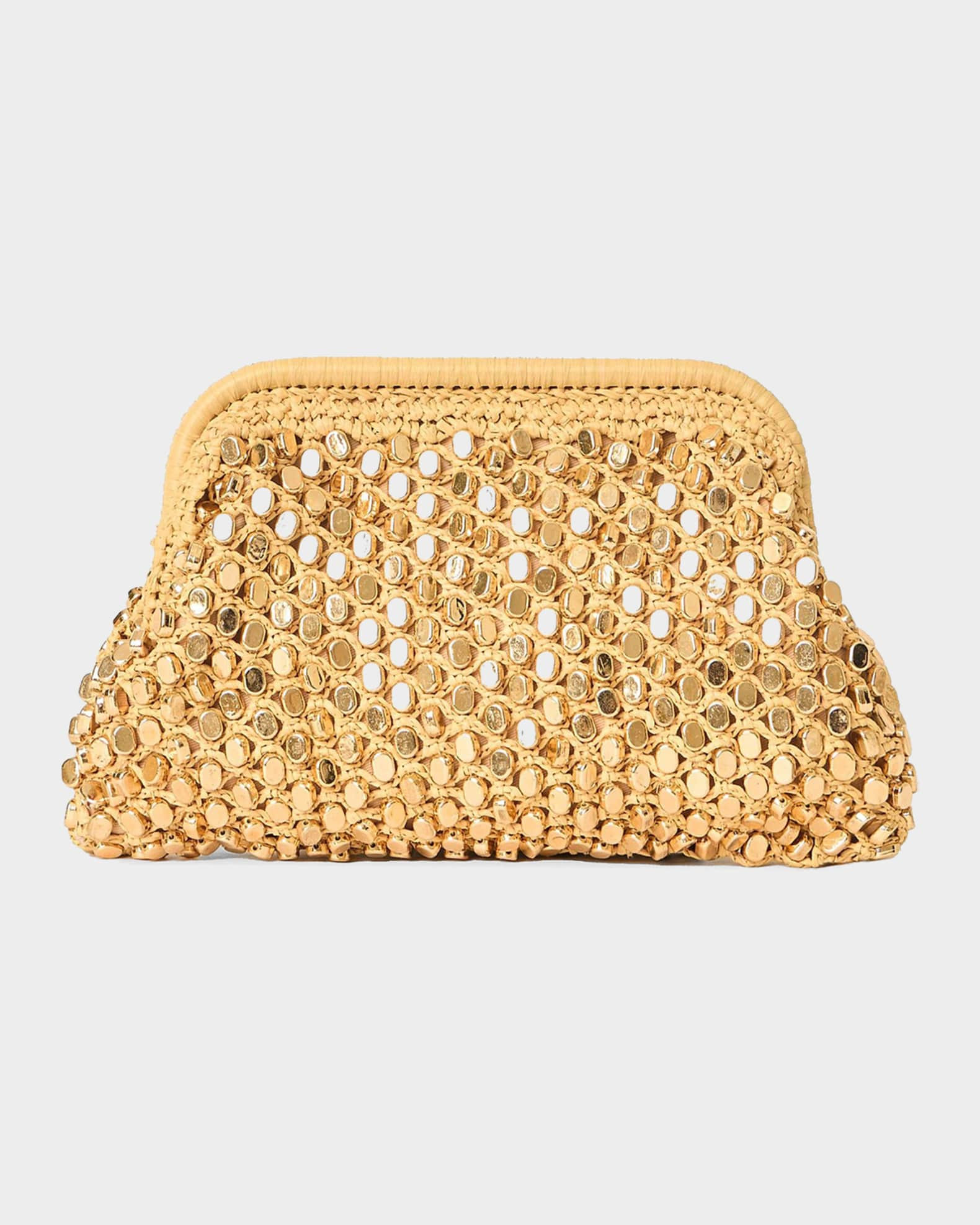 Vita Studded Raffia Clutch Bag | Neiman Marcus