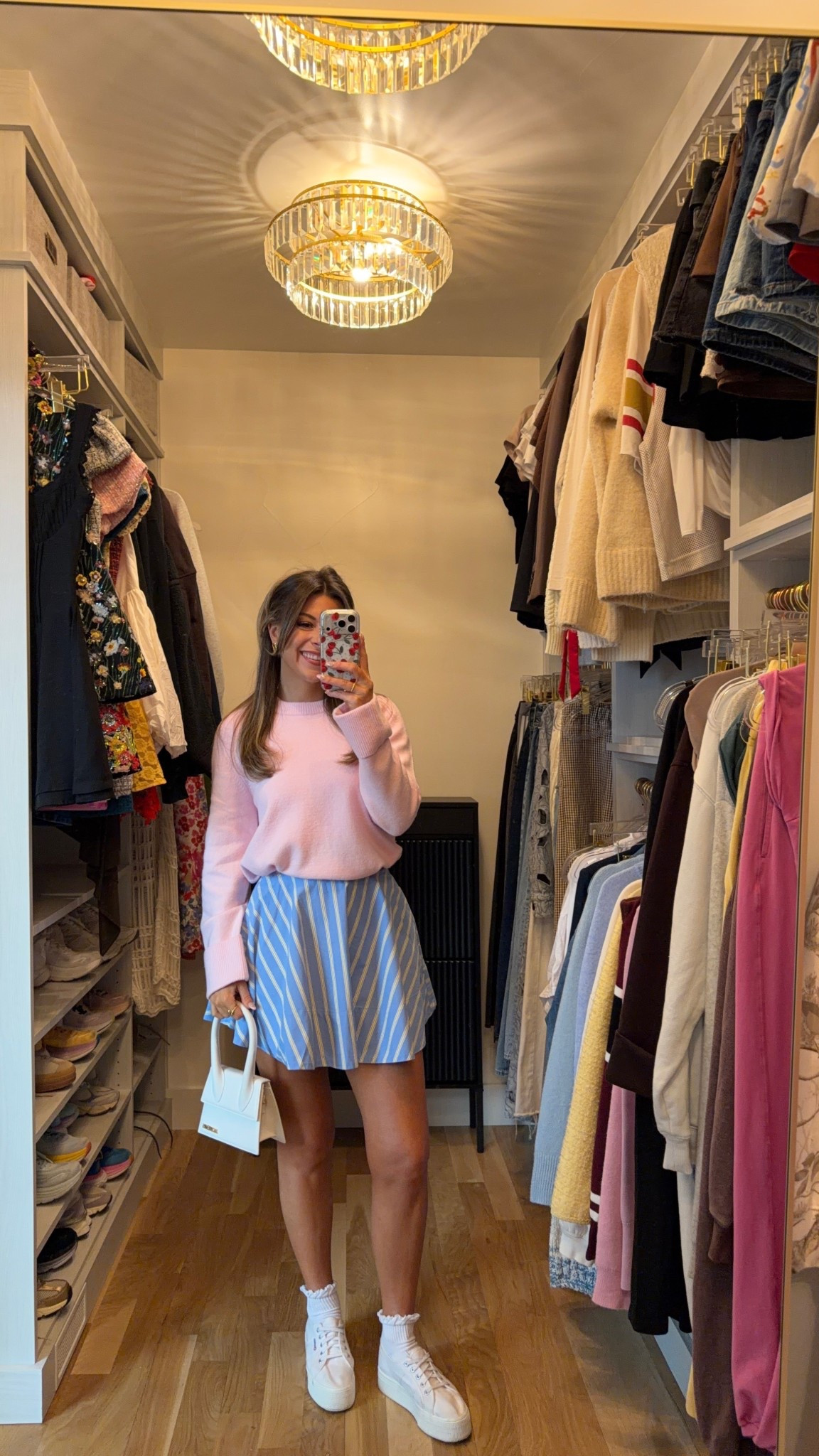 Abercrombie blue striped skort paired with a pink sweater casual everyday look for spring 

Electric picks code: emerson20

Wearing small top xs skort

Causal
Comfy
Spring outfit
Lunch date 
Shopping
Mom look 
Workwear

#LTKSeasonal #LTKmomlife #LTKWorkwear