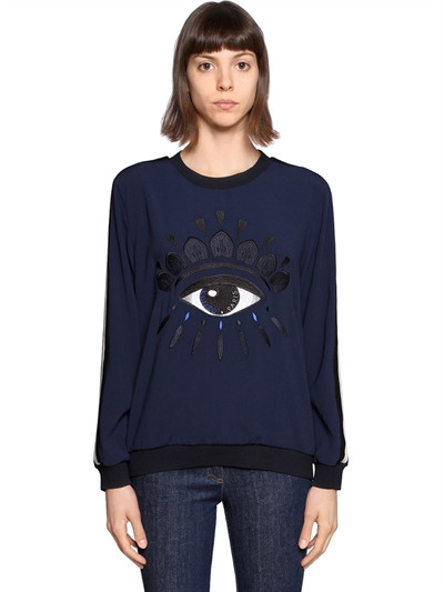 KENZO, Eye embroidered crepe sweatshirt, Blue, Luisaviaroma | Luisaviaroma
