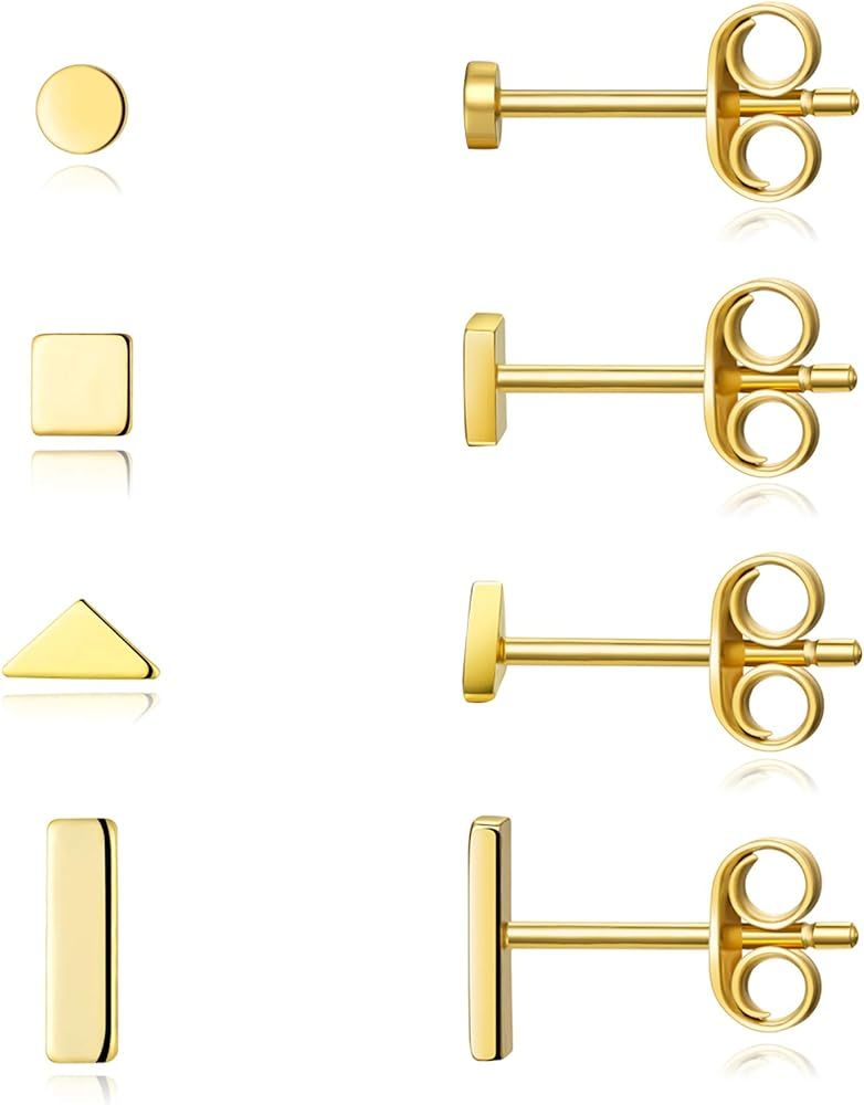 Sterling Silver Stud Earrings for Women Men- 4 Pairs of Hypoallergenic Simple Geometric Small Stu... | Amazon (US)