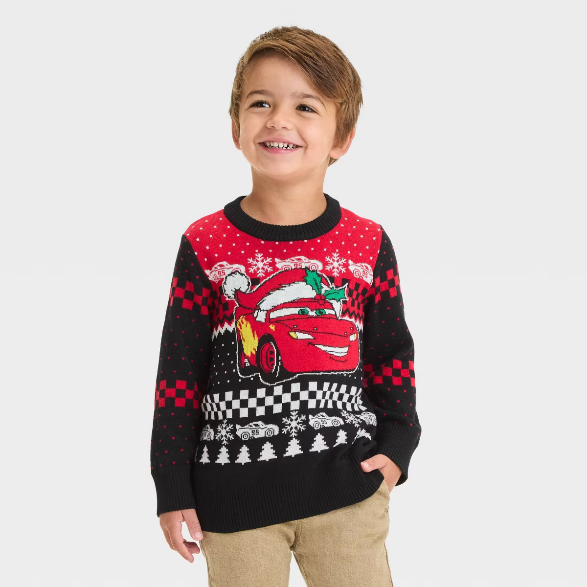 Toddler Boys' Disney Cars Lightning McQueen Christmas Pullover Sweater - Black | Target