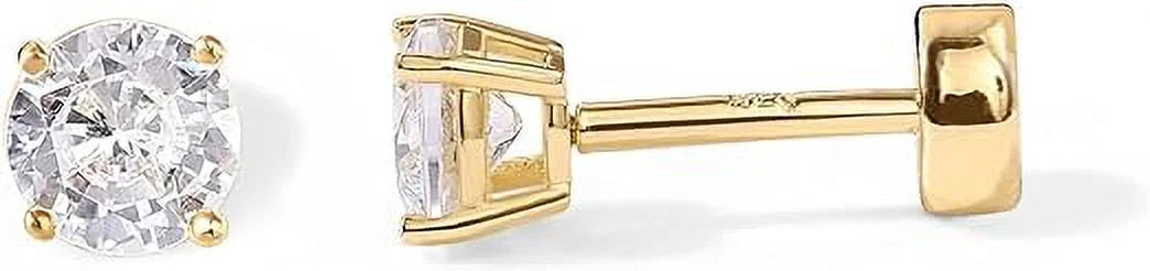 PAVOI 14K Yellow Gold Plated Solid 925 Sterling Silver Post Cubic Zirconia Flat Back Earrings for... | Walmart (US)