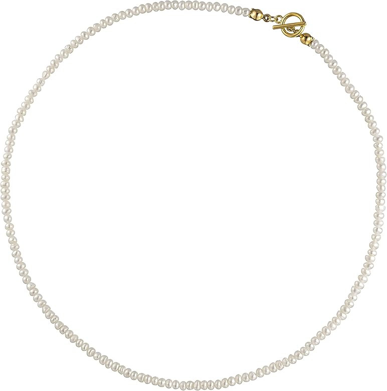 Cowlyn Pearl Necklace Cultured Baroque Strands Short Dainty Choker Tiny Chain Delicate Handmade V... | Amazon (US)