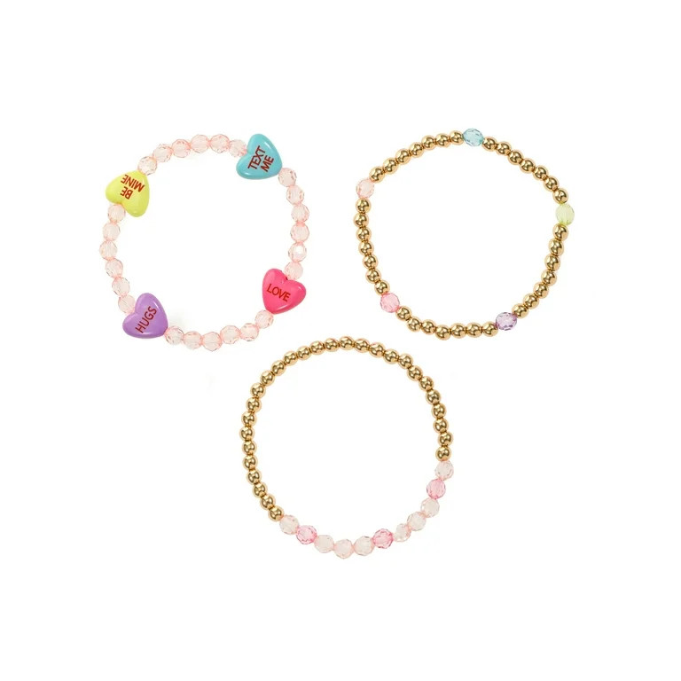Way to Celebrate Valentine's Day Heart Beaded Bracelet, 3 piece | Walmart (US)