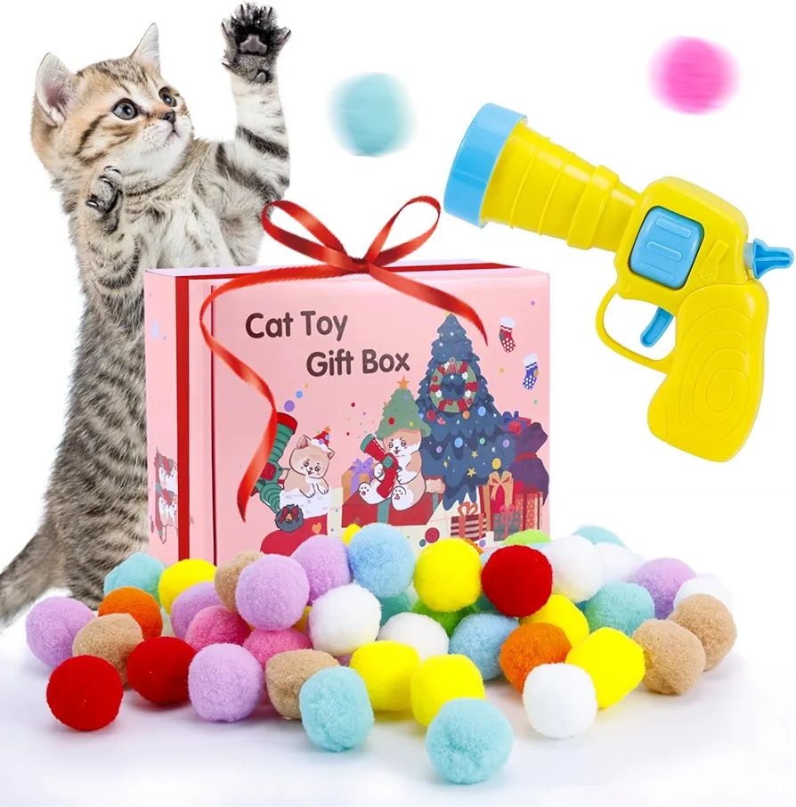 SITOANTD Kitten Toys, Interactive Cat Toys, Cat Toy Balls with Launcher and 80 Pom-Poms Balls, Ca... | Amazon (US)