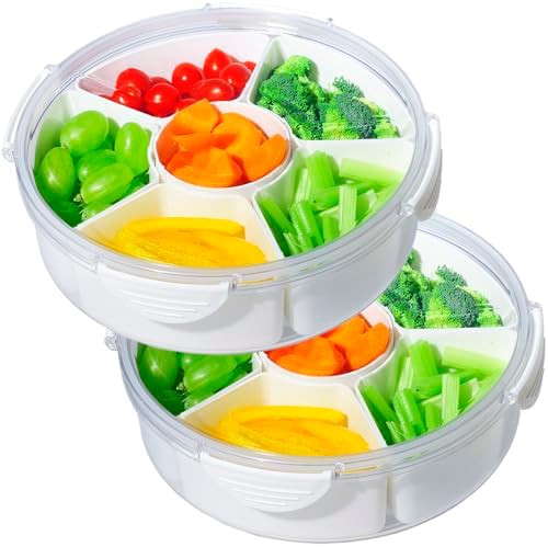 2Pack Veggie Tray With Lid for Fridge Organizer Bins Divided Snackle Box Container with 6 Compart... | Amazon (US)