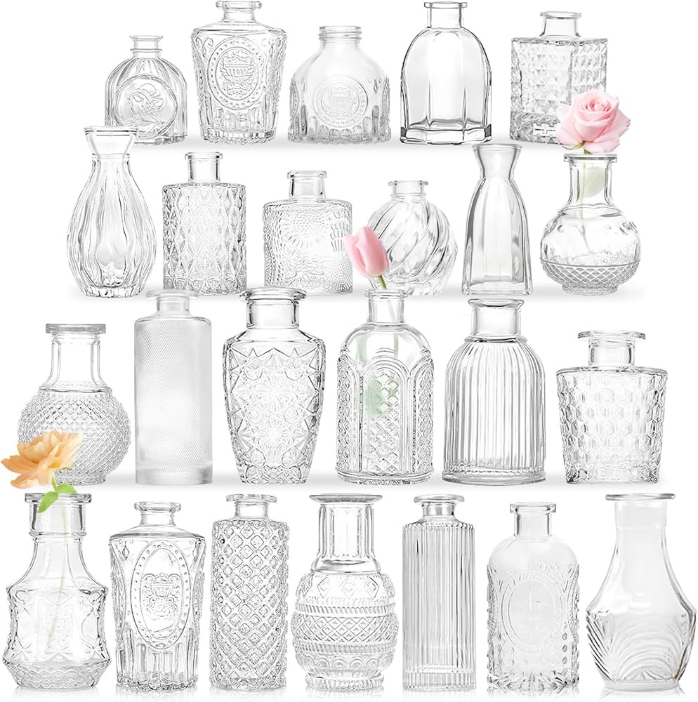 Bud Vases - in Bulk 24,Vintage Small Glass Bud Vases for Flowers, Clear Crystal Mini Glasses in B... | Amazon (US)