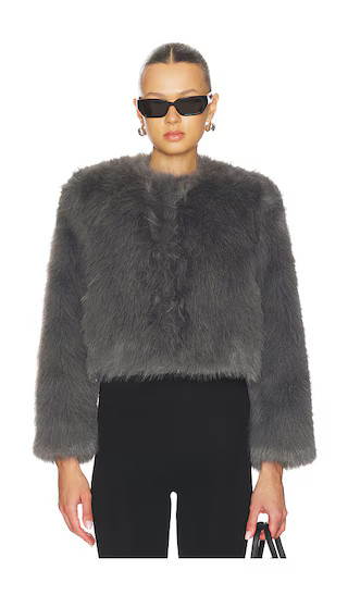 Jordyn Cropped Faux Fur Jacket in Dark Grey | Revolve Clothing (Global)