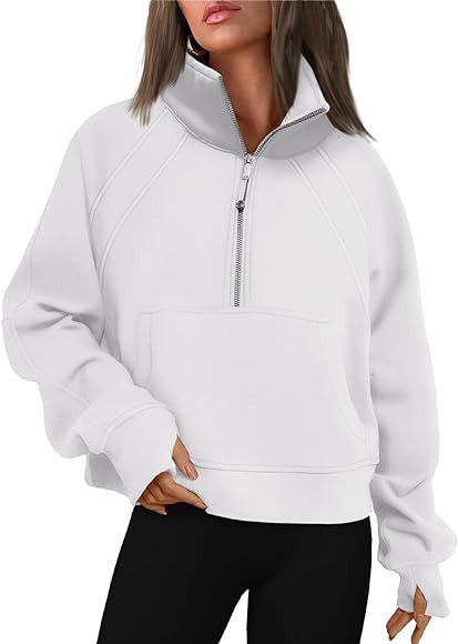 WYNNQUE Womens Half Zip Cropped Pullover Sweatshirts Fleece Quarter Zipper Hoodies Winter Clothes... | Amazon (US)