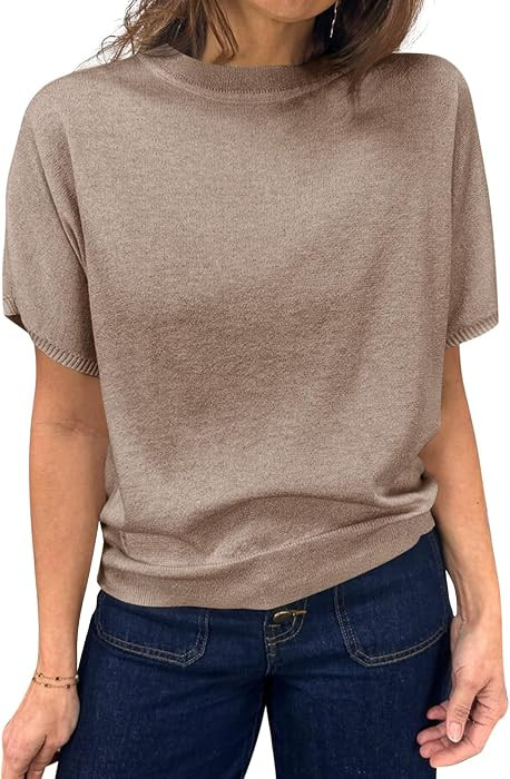 Saodimallsu Women's Short Sleeve Crew Neck Knit Pullover Sweater | Amazon (US)