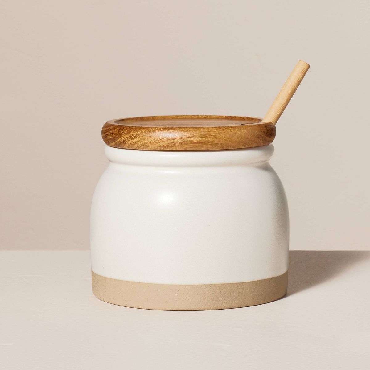 16oz Stoneware Honey Pot with Wood Dipper and Lid Cream/Clay - Hearth & Hand™ with Magnolia | Target