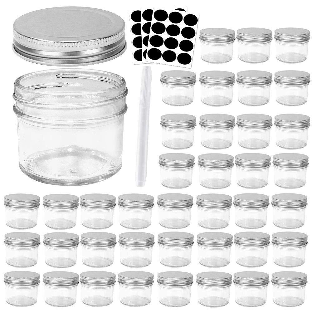 Betrome 4 oz Clear Glass Mason Jars with Silver Metal Lids, 40 Pack 113ml Round Canning & Jelly J... | Amazon (US)