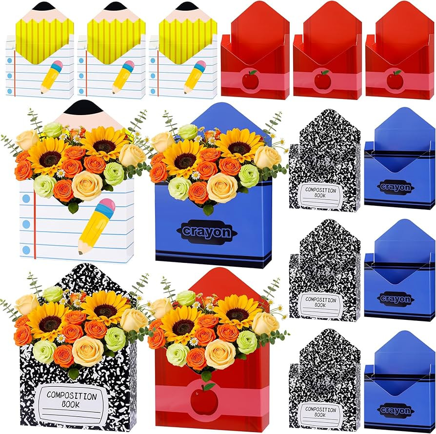FOGWOWO 12 Pcs Teacher Appreciation Florist Bouquet Envelope Boxes Stripe Paper School Teacher Fl... | Amazon (US)