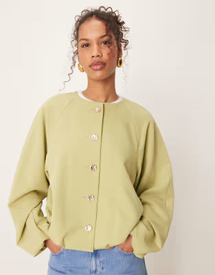 ASOS DESIGN - Elegant jack met pofzoom en gouden knopen in pistache | ASOS (Global)