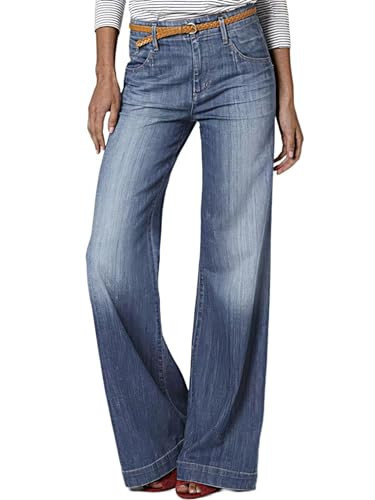 Flamingals Wide Leg Jeans for Women Stretch Low Waist Baggy Jeans Boot Cut Jeans Flare Leg Denim Pants Without Belt Wash Mid Blue 2XL | Amazon (US)