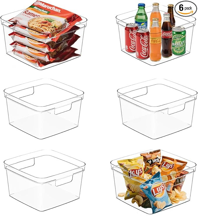 MOONEDGE 6-Pack Clear Plastic Storage Bins — Open-Top PET Storage Containers & Organizers, 10" ... | Amazon (US)