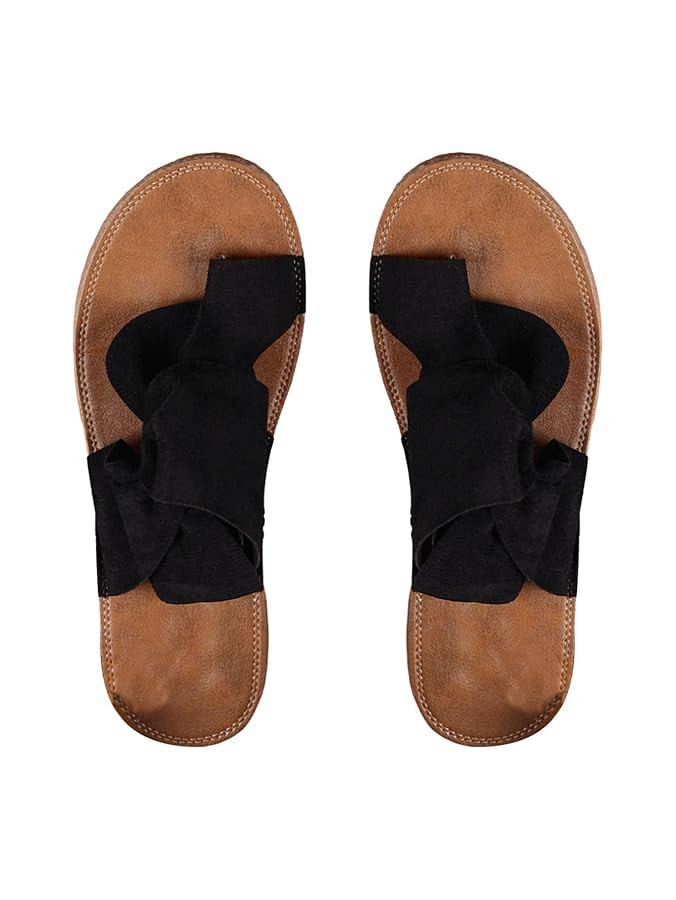 GORGLITTER Women's Rainbow Bow Tie Flat Beach Sandals 2025 Vacation Open Toe Thong Sandals Summer... | Amazon (US)