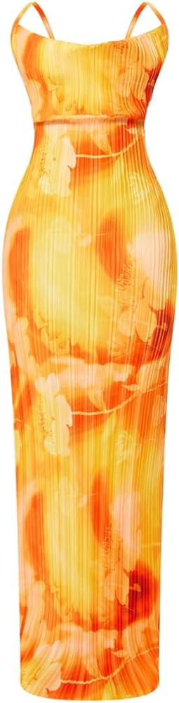 VECVOC Vestido de primavera con cuello vuelto para mujer, sexy, con tirantes delgados, plisado, m... | Amazon (US)