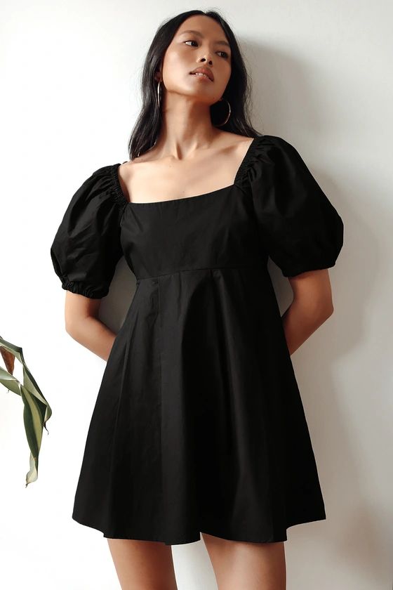 Forever Trendy Black Puff Sleeve Babydoll Dress | Lulus (US)