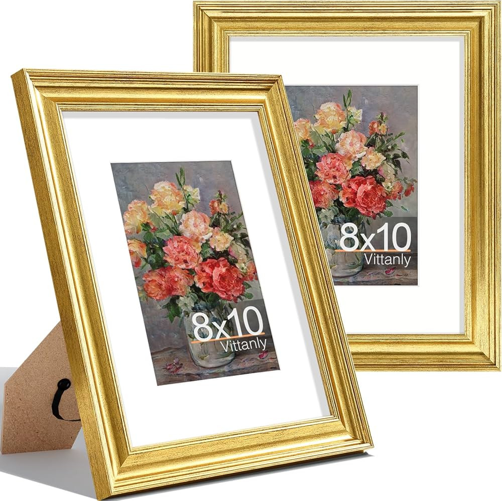 Vittanly 8x10 Picture Frames Set of 2, Display 5x7 Pictures with Mat or 8x10 without Mat, Rustic ... | Amazon (US)