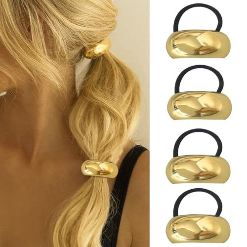 Papasgix Metal Geometric Hair Ties - Gold Cuff Wrap for Thick Hair - Ponytail Elastic Accessories for Women (Gold Set 24) | Amazon (US)