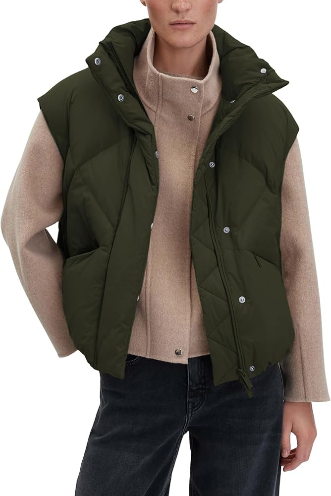 Huaqiao Women's Quilted Puffer Vest Stand Collar Sleeveless Cropped Coat Zip up Winter Gilet Jack... | Amazon (US)